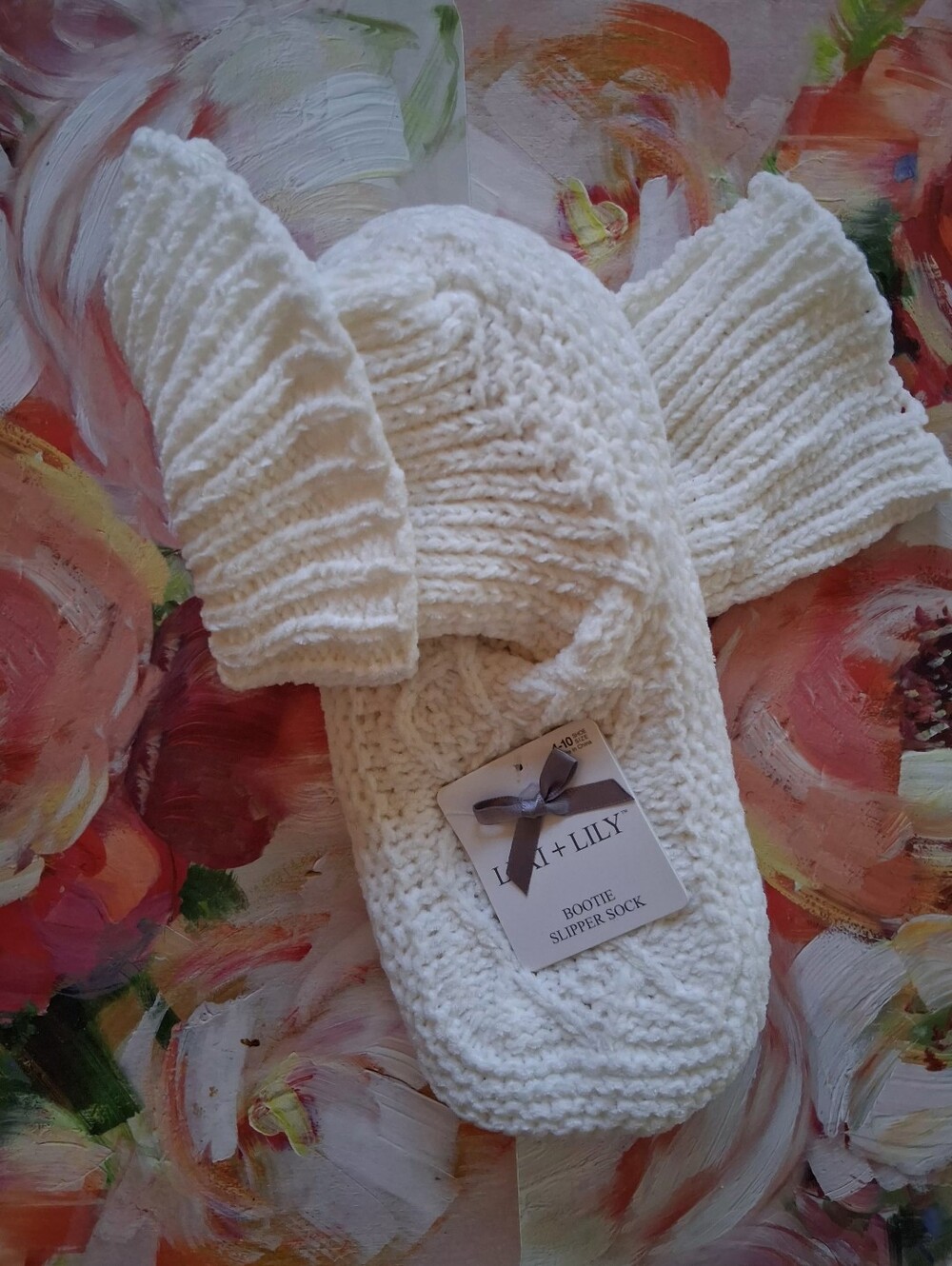 Lily Cream Knit Bootie Slipper Socks for Adults